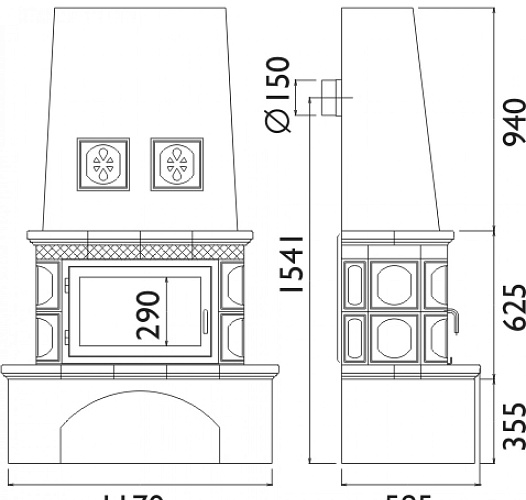 Кафельная печь Laponie 7 с теплообменником, коричневая_1